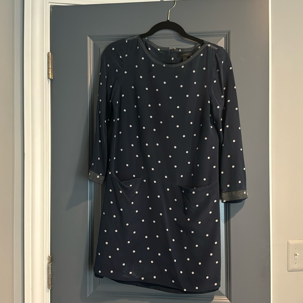 J. Crew, Navy and White Polka Dot Dress, Size 4